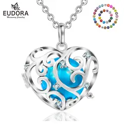 Eudora Copper 20mm Harmony Bola Ball Heart Crystal CZ Locket Cage Pendant fit Chime Ball Necklace For Pregnancy Women K208N20