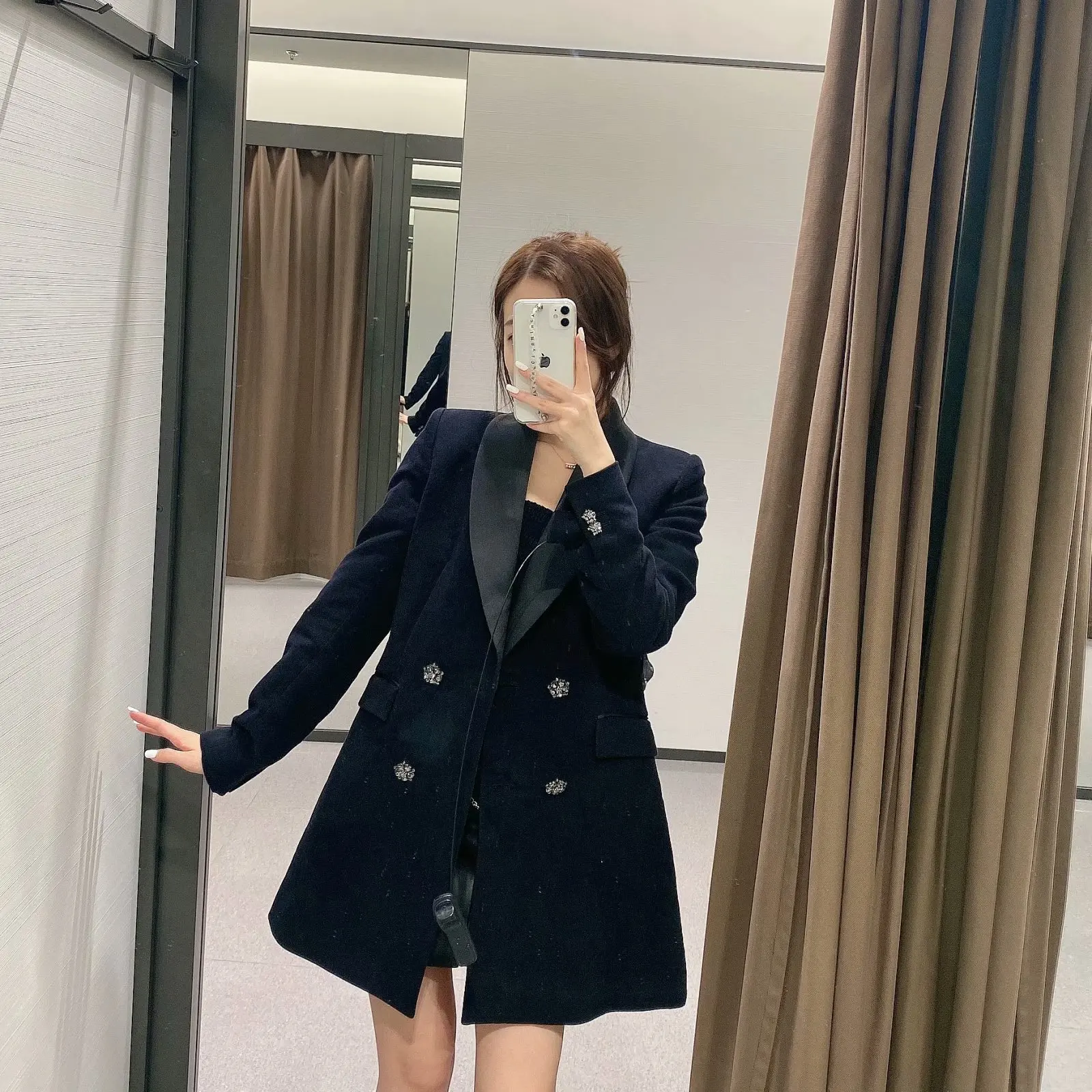 Elegant Women Blazer Fashion Woolen Clothes Double Breasted Coat Vintage Long Sleeve Female Outerwear Chic Tops