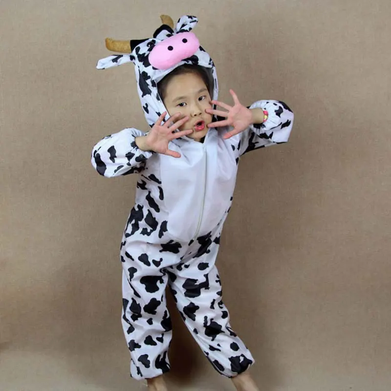 Umorden Children Kids Toddler Cartoon Animal Milk Cow Costume Performance Jumpsuit Halloween Costumes for Boy Girl