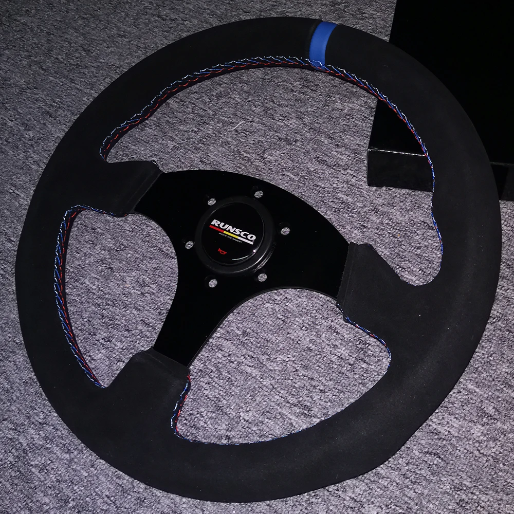 330mm Steering Wheel Flat Suede Drift Simulated Racing Game Steering Wheel Universal 13Inch