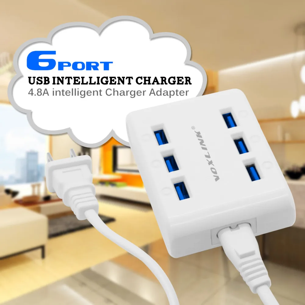 PUJIMAX USB Charger 24W 4.8A 6-Ports Hub USB Charging Station Multi Port Power Station for iPhone iPad Tablet huawei Xiaomi