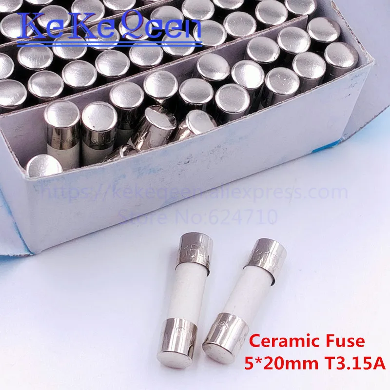 100pcs Ceramic Fuse 5*20mm Slow Blow Fuse T0.5A T500MA T1A T2A T3A T3.15A T4A T5A T6.3A T8A T10A T15A T20A 250V 5mm*20mm T8AL250