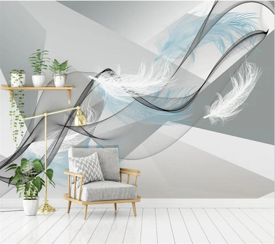 wellyu Custom mural Nordic minimalist fresh geometric watercolor feather bedroom background living room background wallpaper