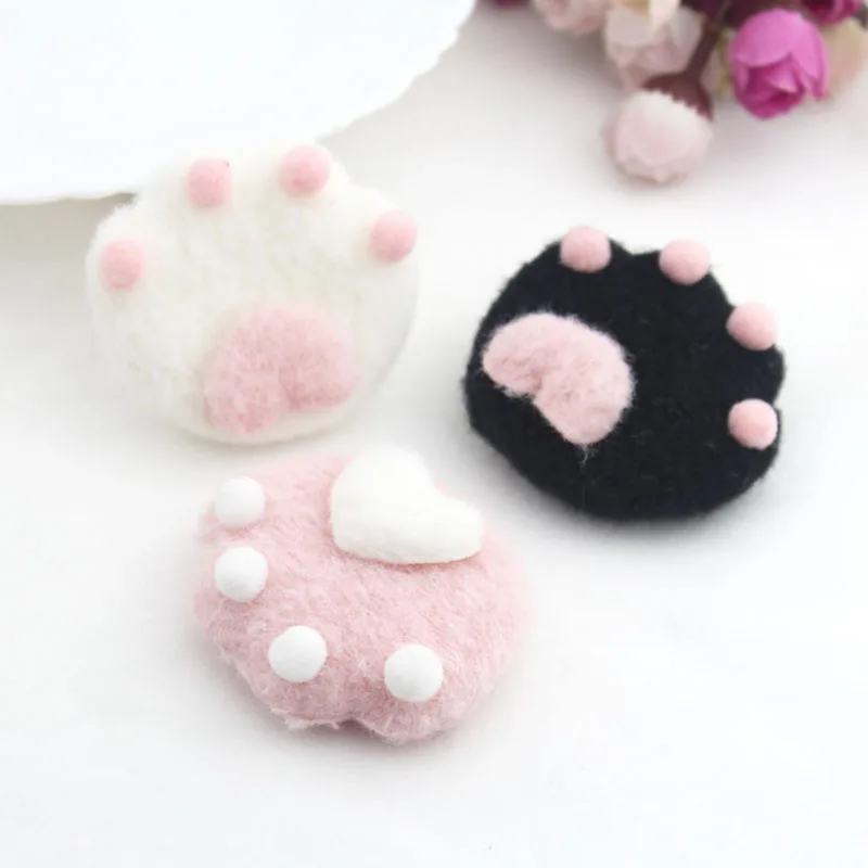 10PCS/Lot 5.5*5cm cartoon Plush Cat paw print Padded Applique Crafts for Children Socks and Gloves Accessorie