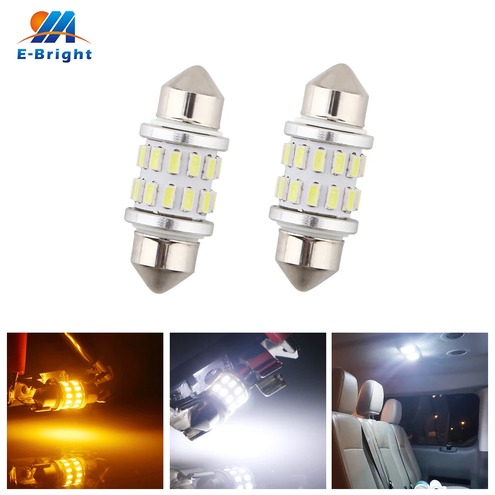 

2PCS 12V DC 31mm 36mm 39mm 41mm C5W Festoon Bulbs 3014 24 SMD Dome Reading Reading Ceiling Lights White Warm White Amber