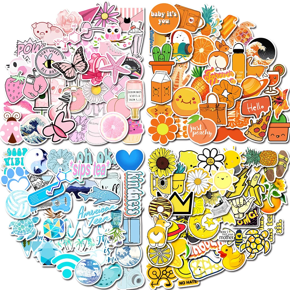 50PCS Pink/blue/purple/yellow/red VSCO Graffiti Sticker Luggage Laptop Ins Small Fresh Sticker Wholesale