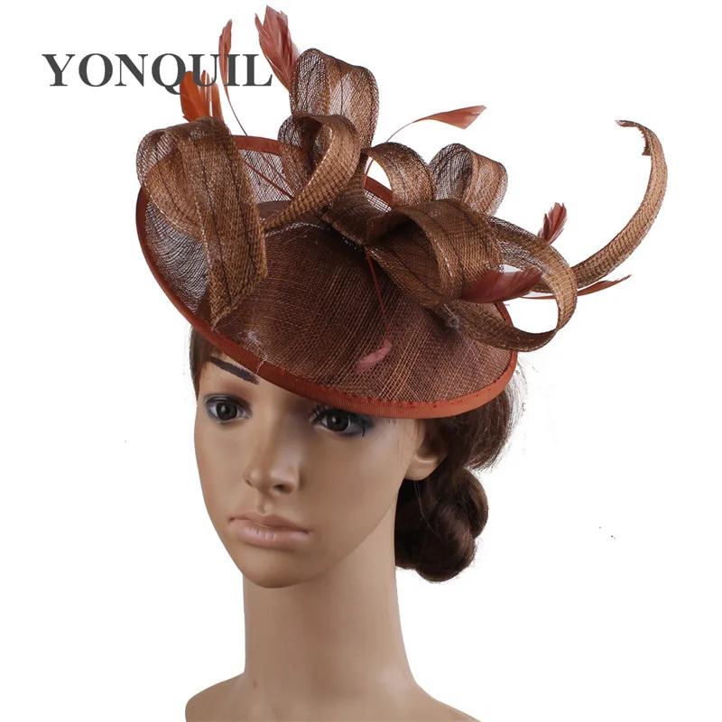 Formal Women Wedding Chuch Hat Bride Mariage Chapeau Ladies Party Occasion Derby Fascinator Sinamay Hat With Headband Accessory image 4