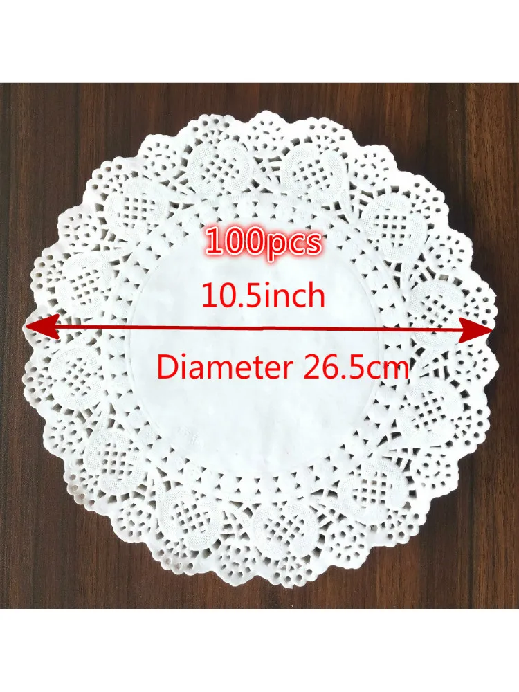 100pcs 10.5inch Diameter 26.5Cm White Round Paper Lace Doilies Cake Placemat Baking Decoration Creative Craft Napkins