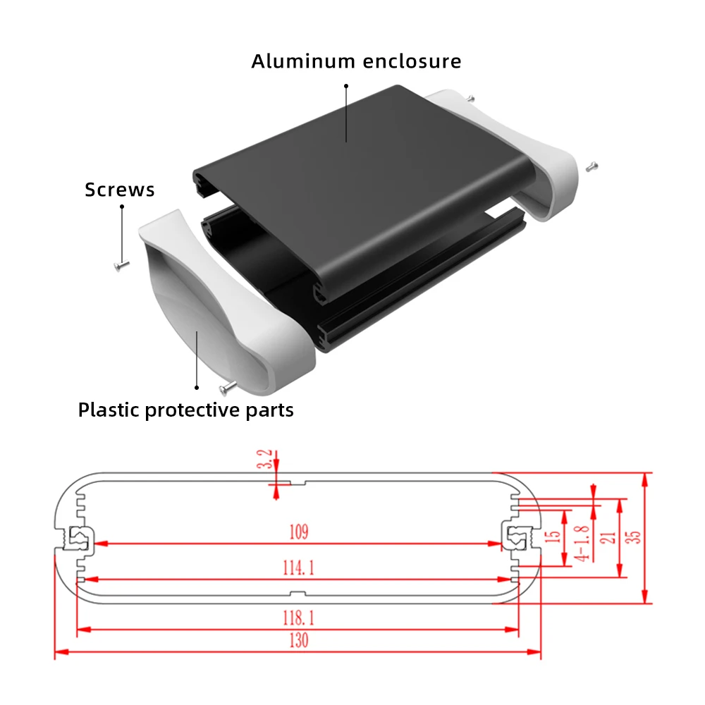 Electronic Components Box Aluminum PCB Housing DIY Holes Customization Case With Plastic Frame K05A 130*35mm