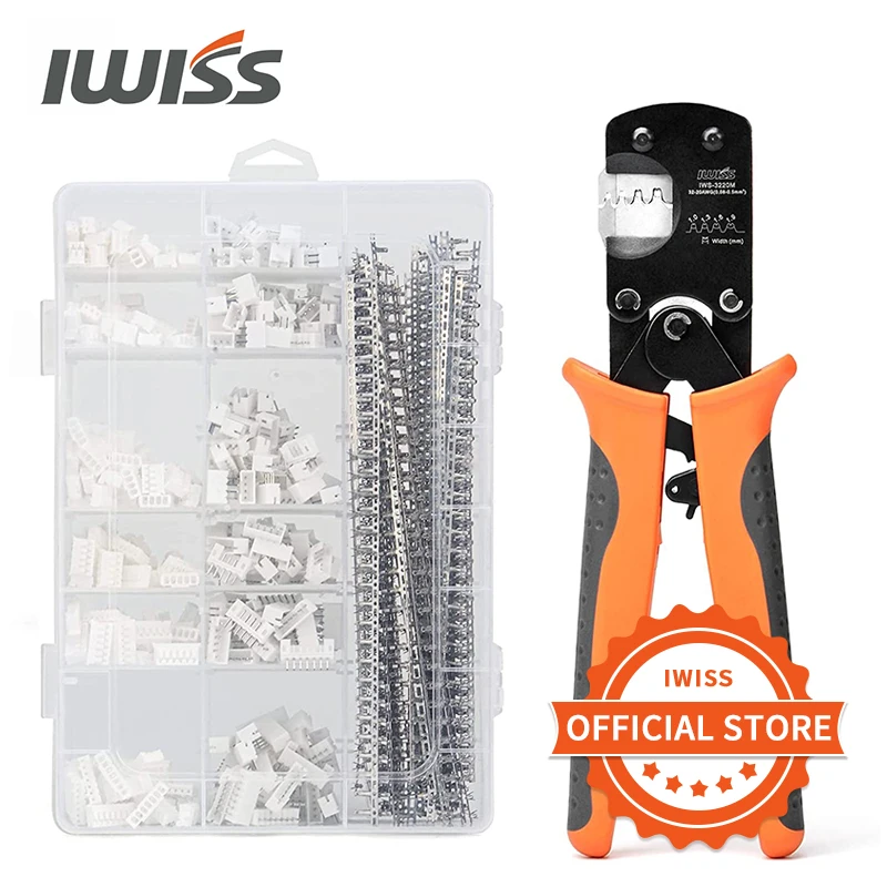 Alicate de Crimper de Iws3220m Iwiss 0.030.52 mm ² 3220awg Micro Conector Ratecheting Conjunto de Ferramentas de Crimpagem 1470 Pcs Ph2.0 mm Kit de Terminais