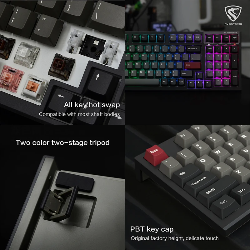 FL·ESPORTS FL980 Mechanical Keyboard 98-Key Single-Mode Wired Fullkey Switchable Axis PBT Keycap Computer Game Office Equipment