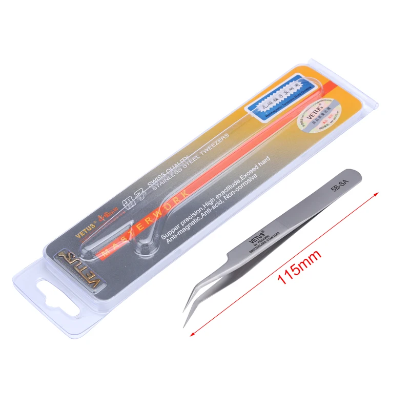 Vetus Precision Anti-magnetic Tweezers 2A-SA 5A-SA 5B-SA 6A-SA 27-SA Steel Curved Straight Tip Pincet Phone Repair Hand Tools