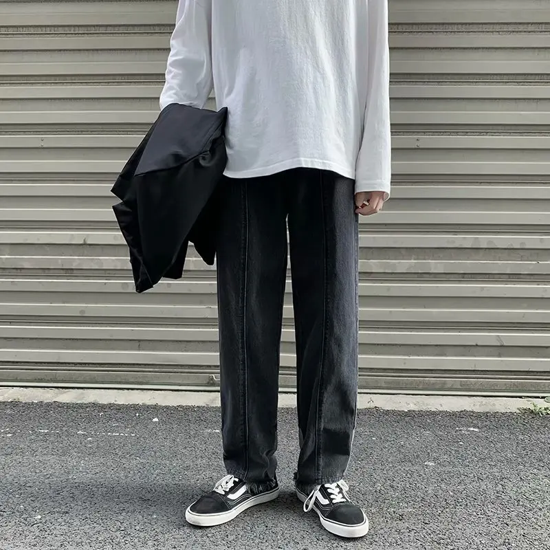 2021 super fire men's casual pants Korean brand versatile loose gray straight jeans fashion hip hop