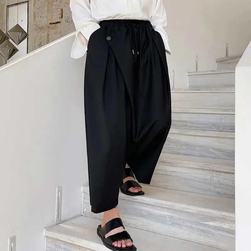 メンズ夏新作ゆったりワイドレッグクラシックシンプルダーク個性派イレギュラー大きいサイズストレートパンツ