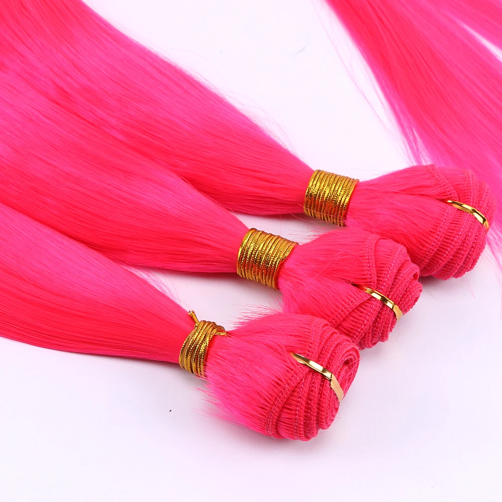 14-22 Inches Afro Pink Straight Hair Bundles 100g/Piece Synthetic Hair Weave Ponytail Hair Extensions for Black Women