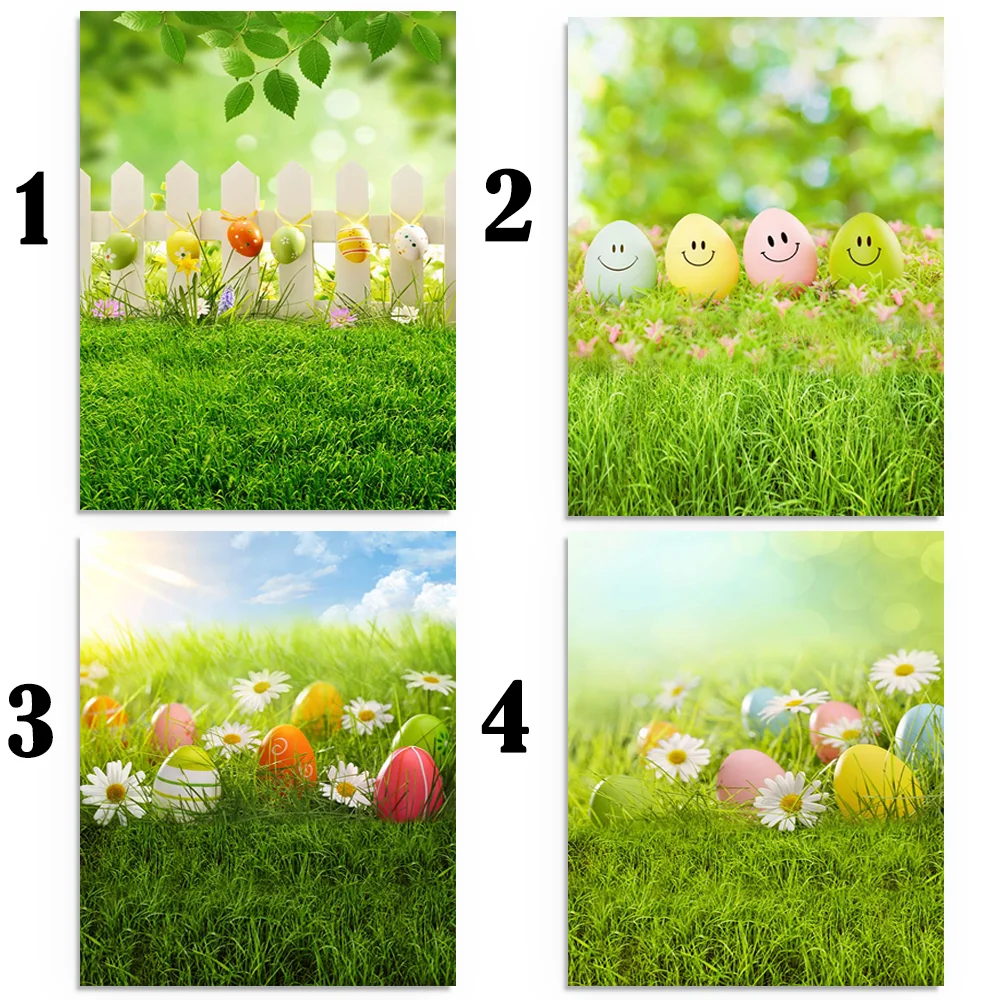 

Easter Eggs Backdrop Spring Garden Flowers Photography Background Green Lawn Children Photo Props Studio Booth Background