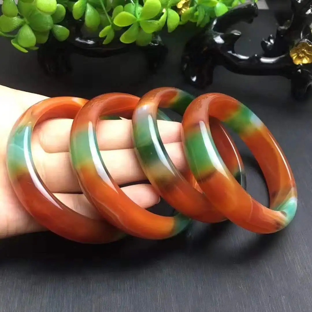 

Natural Chalcedony bracelets Two color fashion bangle women handcarved jade bangle jewelry jadeite bangles Real agate bracelet