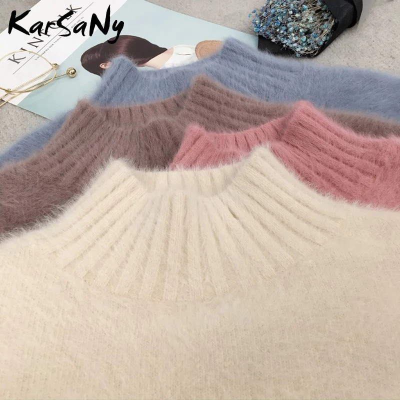 KarSaNy Winter Mink Cashmere Thick Sweater Women Jumper White Pull Femme Loose Pullover Knitted Fluffy Sweaters For Women Winter