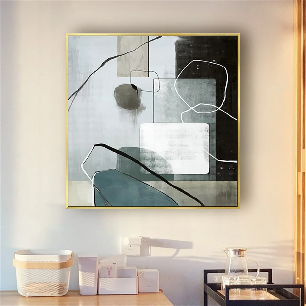 

Hand-Painted Modern Blue White Canvas Art Figure Deep Gray Oil Painting Abstract Lover Couple Wall Poster For Home Decor Picture