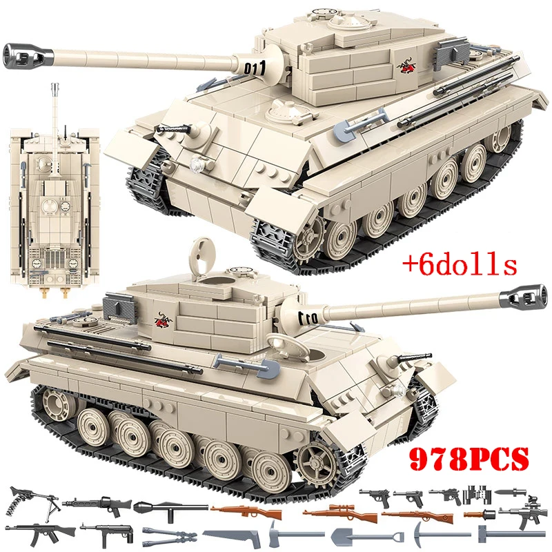 Military German King Tiger I Heavy Tank Building Blocks WW2 Army Weapons British Churchill Infantry Tanks Bricks Kids Toys Gifts