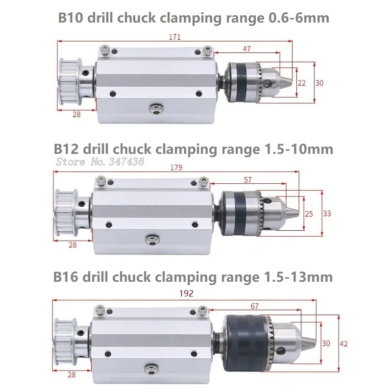 No power DIY woodwork cutting grinding spindle Trimming Belt B10/B12/B16 Drill Chuck Set Small Lathe Accessories for Table Saw