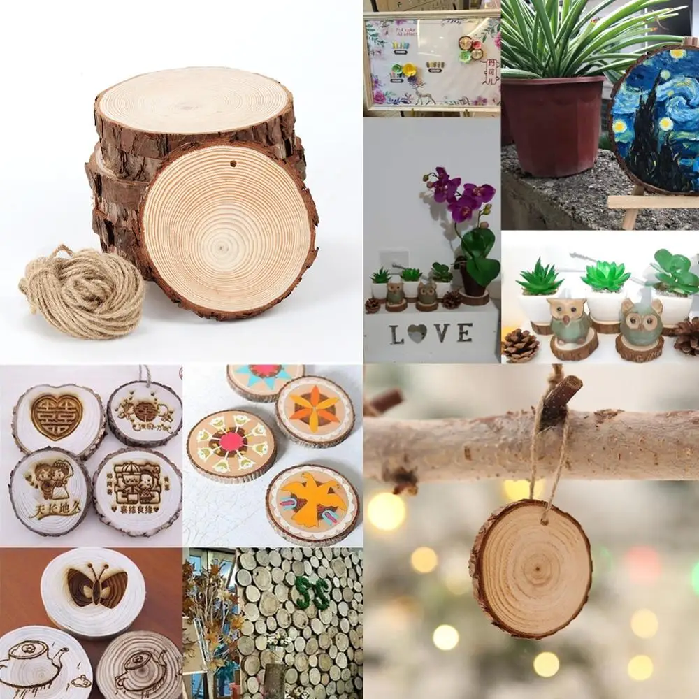 10pcs/ 20pcs/ 30Pcs Wood Log Slice Disc 3-10 cm DIY Circle Round Wood Disks Crafts for Wedding Christmas Party Art Decoration