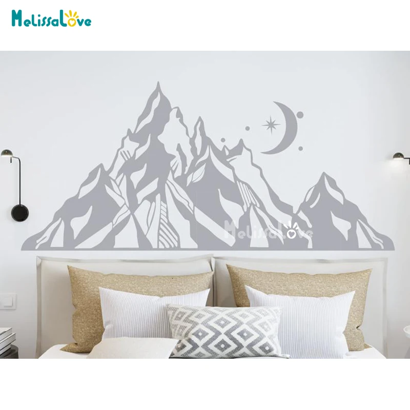 Mountains With Moon And Stars Tribal Decal Nursery Woodland Kids Room Playroom Headboard Removable Vinyl Wall Stickers BD532