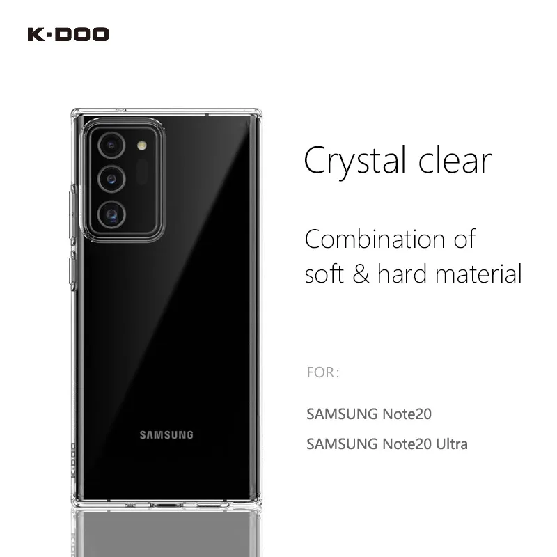 

Прозрачная задняя крышка телефона K-DOO Guardian, мягкий край, задняя панель с защитой от царапин, противоударный чехол, для Samsung Note20, Note20ultra