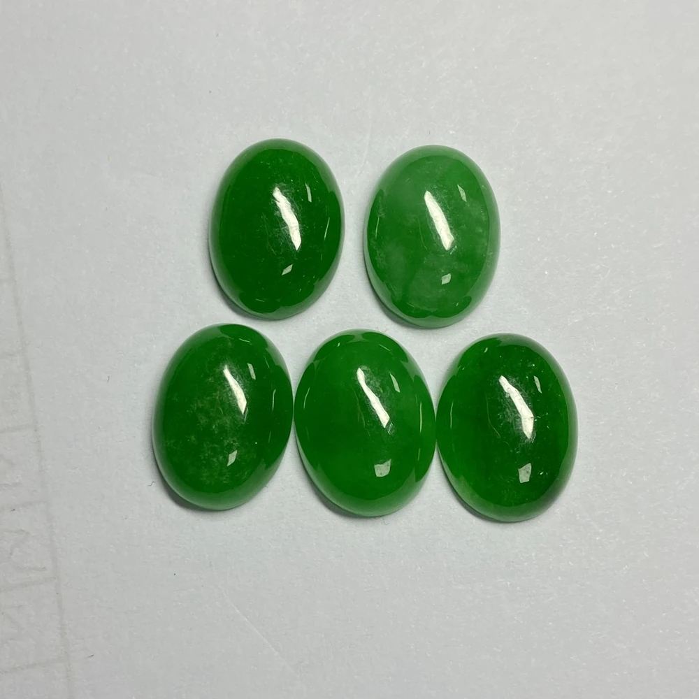 Meisidian Natural Green  Jadeite  Loose Gemstone Oval 5x7-20x15mm Flatback Cabochon Burmese Jade Stone