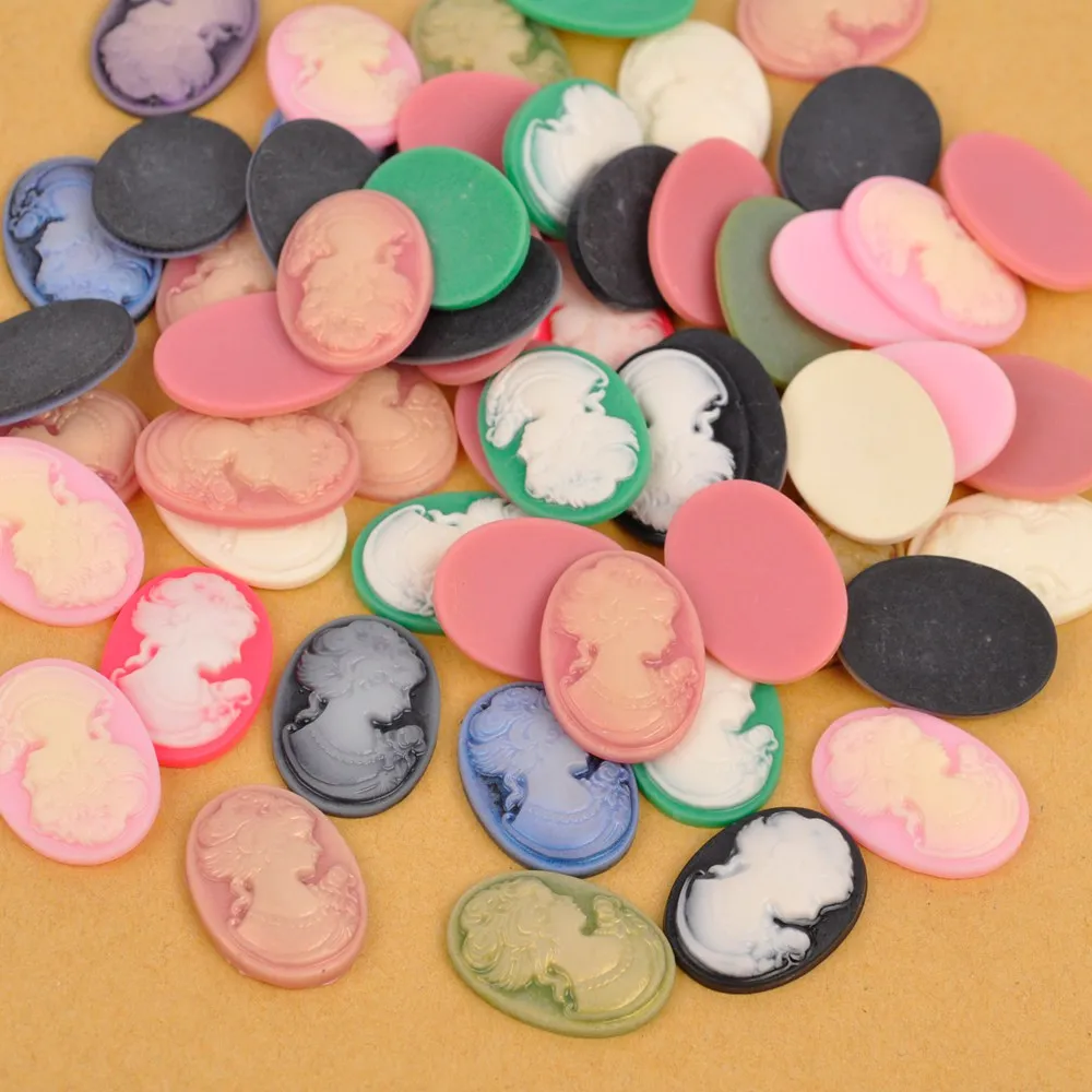 

100Pcs Oval 18x25mm Flatback Cabochons Resin Beauty Head Lady Cameo Pendant Charm Finding Phone Decoration FBC-07