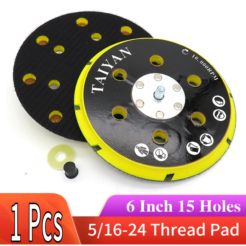 6 Inch 15-Hole Sanding Pad Sanding Disc Backing Pad M8 Thread Hook & Loop Dust Free Power Tools Accessories