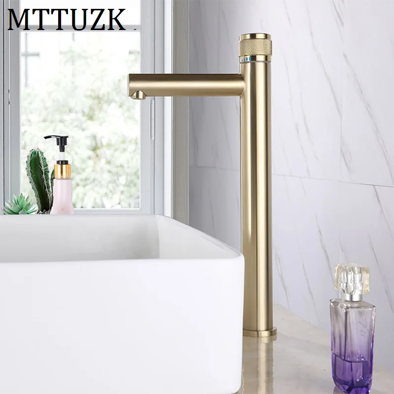 

MTTUZK Solid Brass Brushed Gold Basin Faucet Matte Black Press The Switch Basin Faucet Hot Cold Mixer Taps