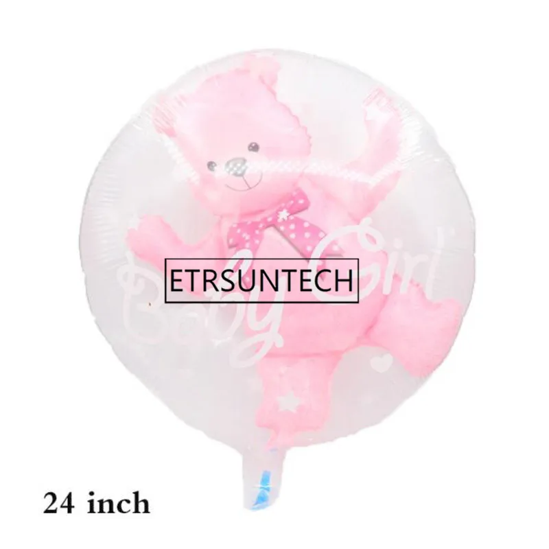 100pcs Transparent Baby Boy Girl Blue Pink Bubble Balloon Bear Foil Balloons Kids Birthday Gender Reveal Baby Shower Decor