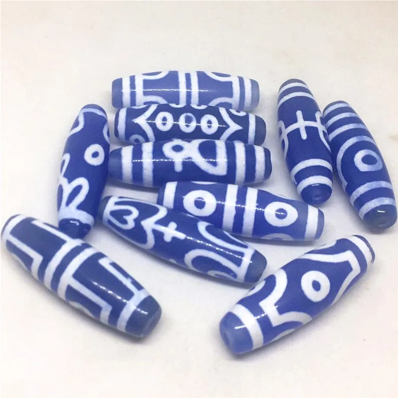 

Blue Color Natural Agate Stone Different Patterns Amulet Tibetan Dzi Beads Natural Jewelry Making