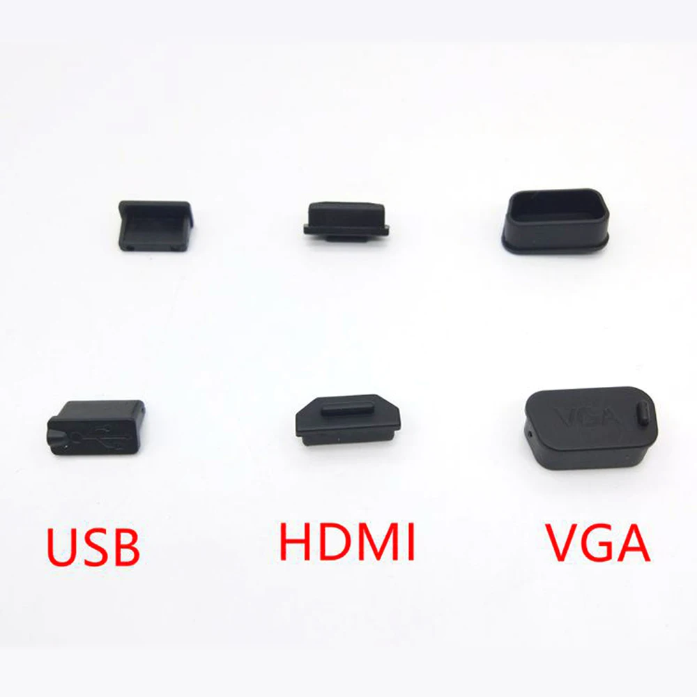 5/20/50/100PCS Protective USB HDMI VGA Port Cover Anti-Dust Black PVC Rubber Waterproof Plug