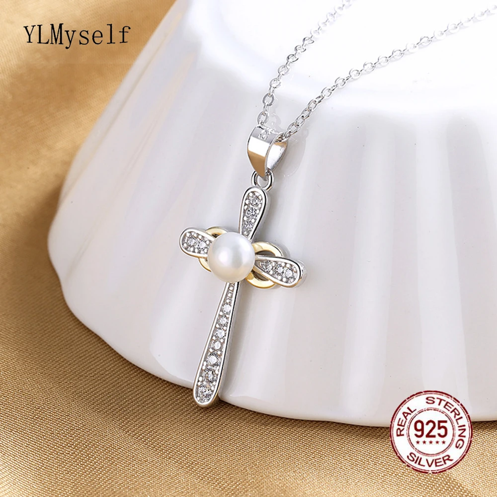 YLMyself 925 Silver Cross Infinity Necklace Pearl Zircon For Women Christian Faith Jewelry Religious Gift 2026