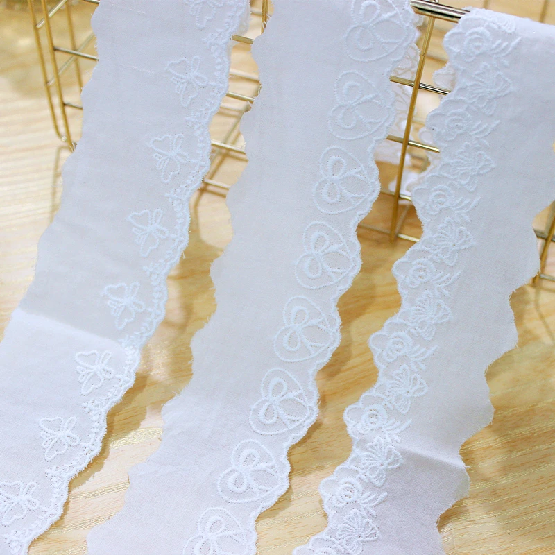 

Lace Trims 10 Yard Ivory Heart Butterfly Cotton Cloth Embroidery Fabric Ribbon Tapes Sewing Material M4F396