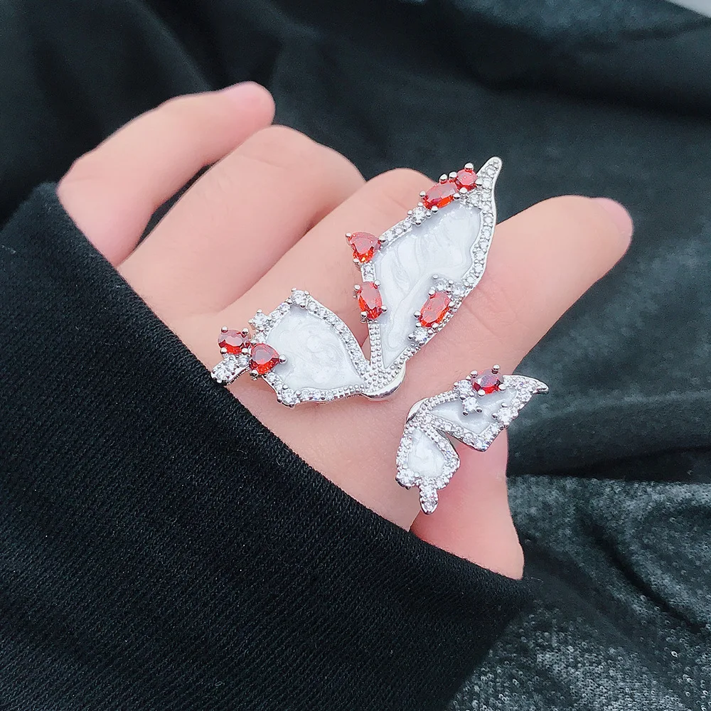 New Design Silver Color Shell Zircon Fashion Jewelry Opening Resizable Butterfly Rings for Women Wedding Cocktail Party