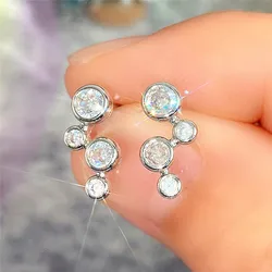 Huitan Geometry Silver Plated Stud Earrings with CZ Stone Simple Ear Accessories for Women Daily Wearable Chic Jewelry Wholesale