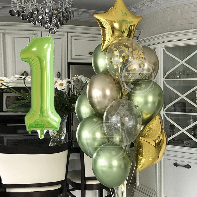 Luftballons mit grüner Zahl für Kinder, Geburtstagsparty-Dekoration, 32", 1, 2, 3, 5, 6, 8, 9 Jahre alt, 12 Stück
