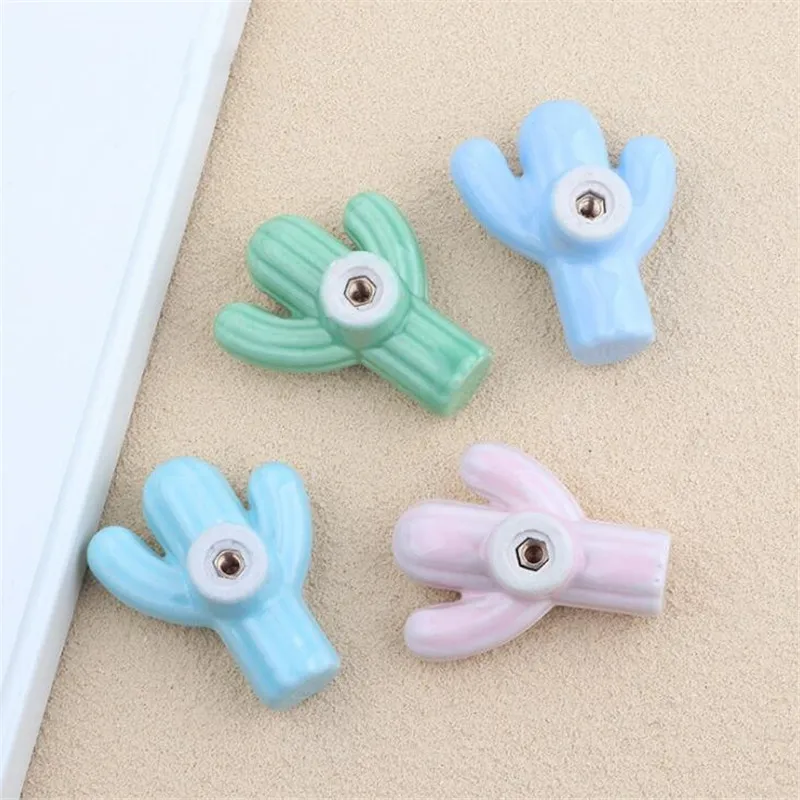 1Pc Creative Single Hole Ceramic Handle Furniture Pulls Accessories Green Pink Cactus Children's Room Cabinet Wardrob Handles