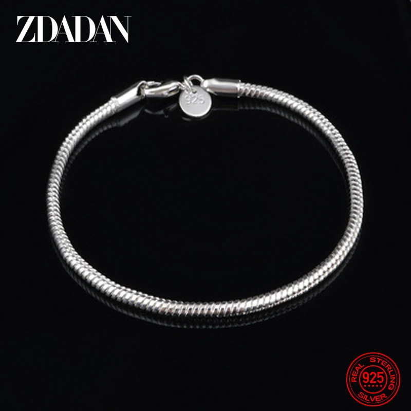 

ZDADAN 925 Sterling Silver 3MM 4MM Snake Bracelet For Men Women Fashion Party Jewelry Gift Wholesale