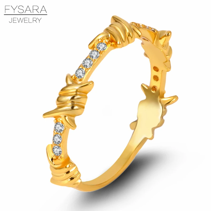 FYSARA Punk Couple Crystals Crown of Thorns Rings Rose Gold Color Twig Finger Rings Barbed Jewelry Party Charm Rings