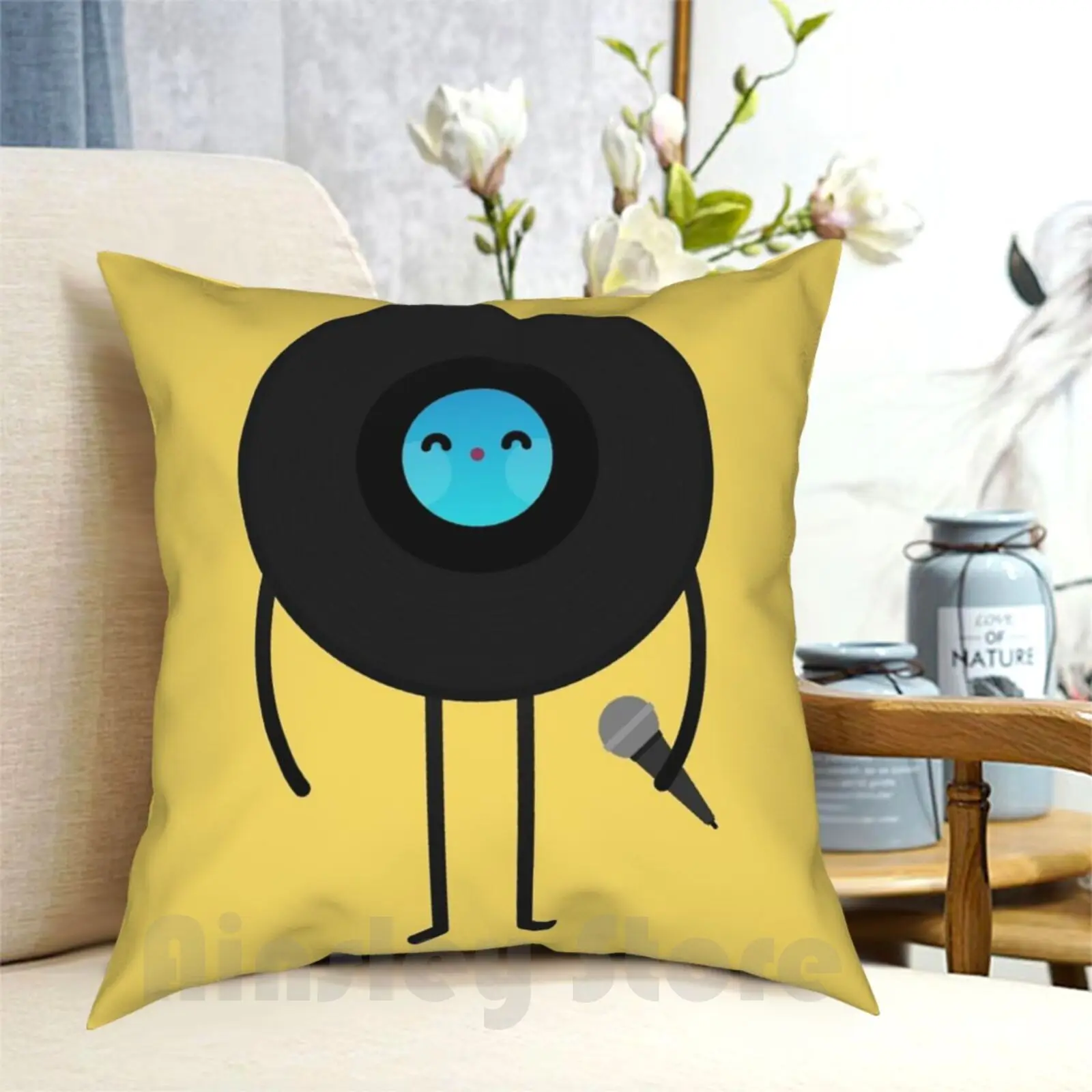 Pop Vinyl Disk Pillow Case Printed Home Soft DIY Pillow Cover Vinyl Disk Pop Music Character Kawaii Vintage 80s Japan