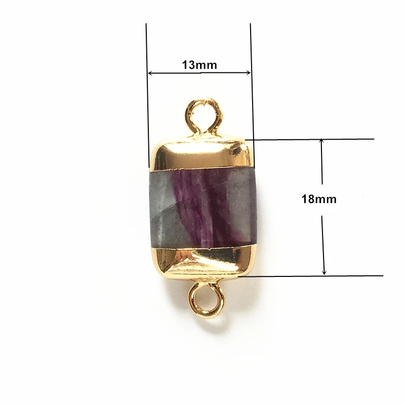 FUWO Natural Fluorite Connecter Pendant With Gold Brass Plated Polished Geometric Design Semi Precious Jewelry Wholesale PD329