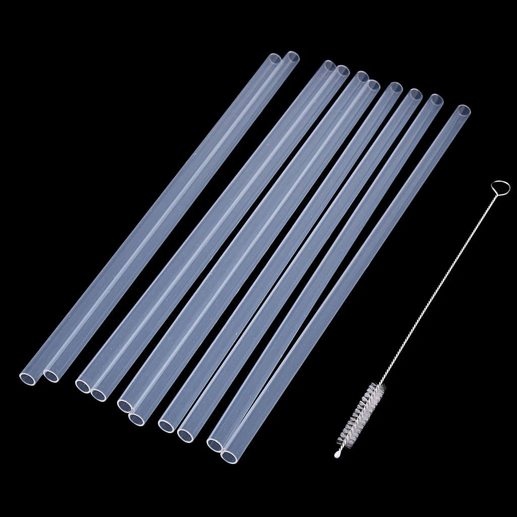 

10 Pieces Reusable Hard Plastic Straws, BPA-Free, Clear Straws Drinking Straws with Cleaning Brush Straws Cleaner, 23cm/9inch