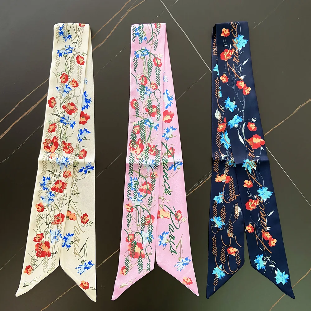 Brand Design Twill 100% Silk Scarf Women Brand Scarf Skinny Luxury Bag Scarves Foulard Neckerchief Hair Headband