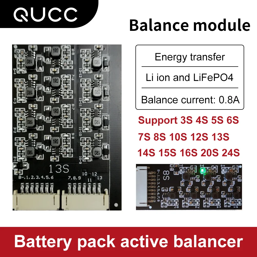 Qucc 0.8A 3S 4S aktywny Balancer bateria litowa Transfer energii Balance Board korektor BMS dla ogniwa 3.6V 3.7V 3.2V