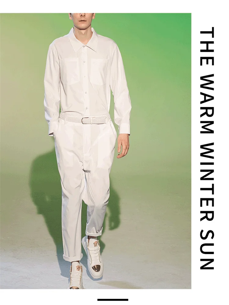 남성 봄과 가을 새로운 한국 캐주얼 바지 패션 트렌드 원피스 슬림 바지 작은 발 바지 대형 점프 슈트