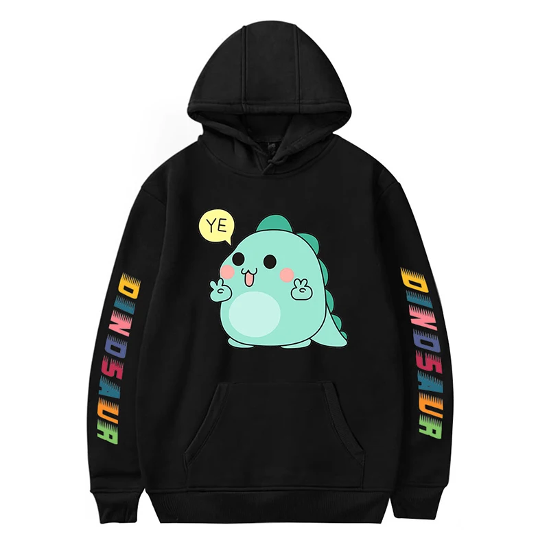 

Dinosaur Cartoon Cute Kawaii Hoodies Sweatshirts Black White Tops Men Women Hooded Pullover Long Sleeve Boys Girls Hoodie Hoody